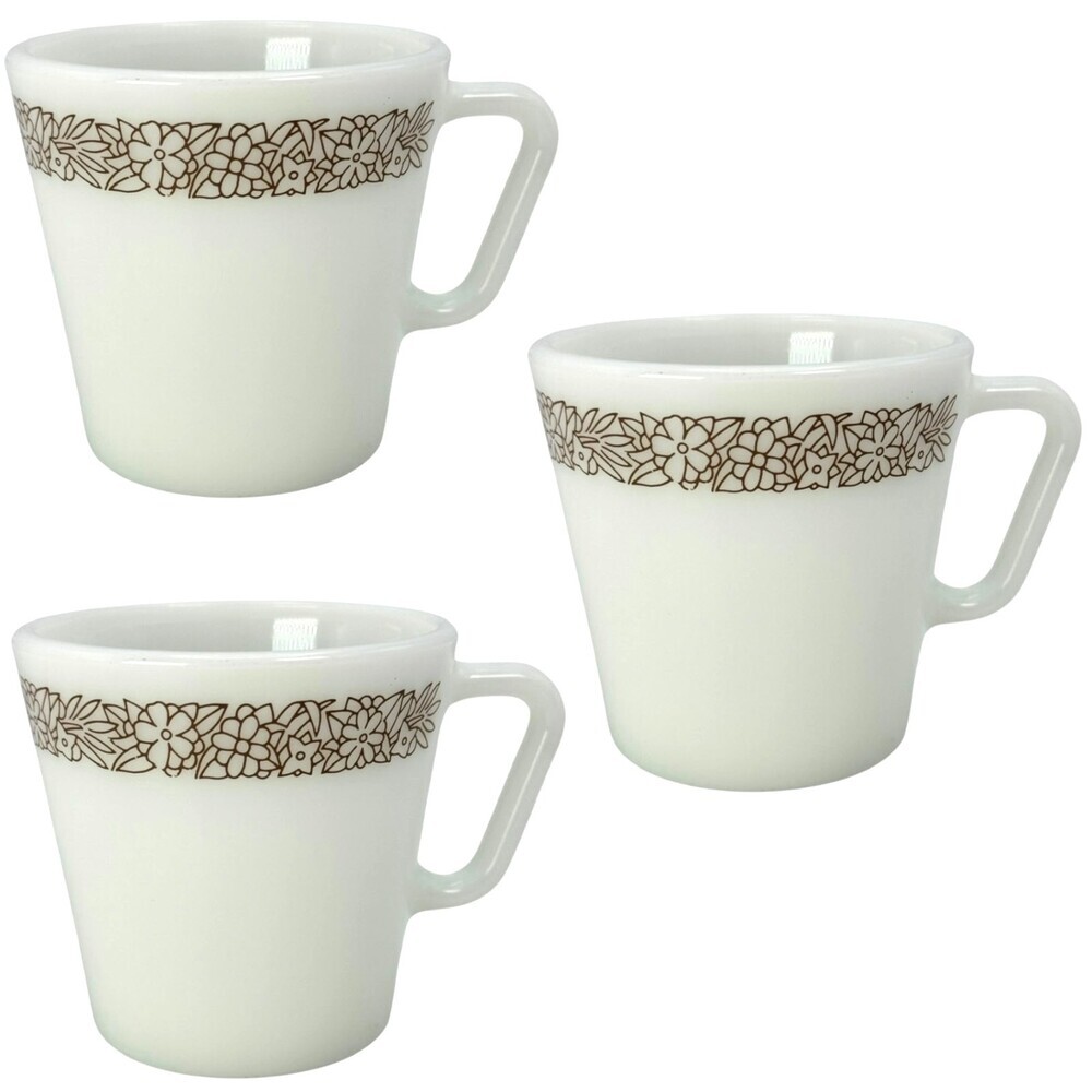 Three (3) Pyrex Coffee Mug Cup Corning NY USA MCM VTG Pattern Woodland